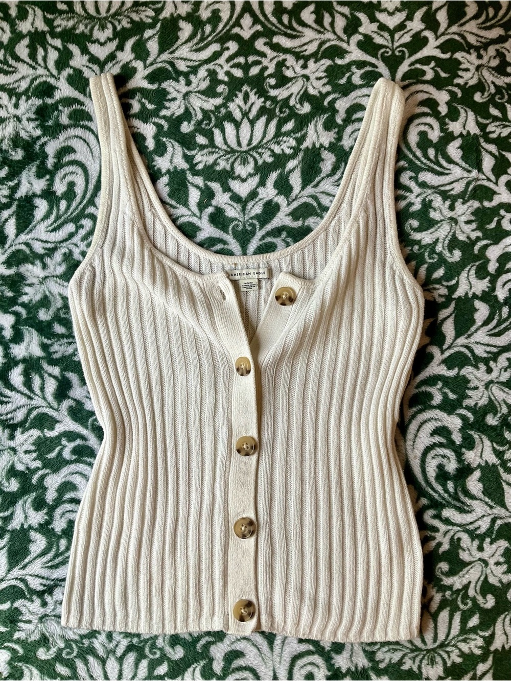 American Eagle Outfitters Cream Ribbed Button-Front Tank | Size Medium